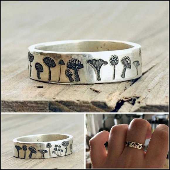 Mushrooms Flower Engraved Silver Ring - Picture 7 of 7